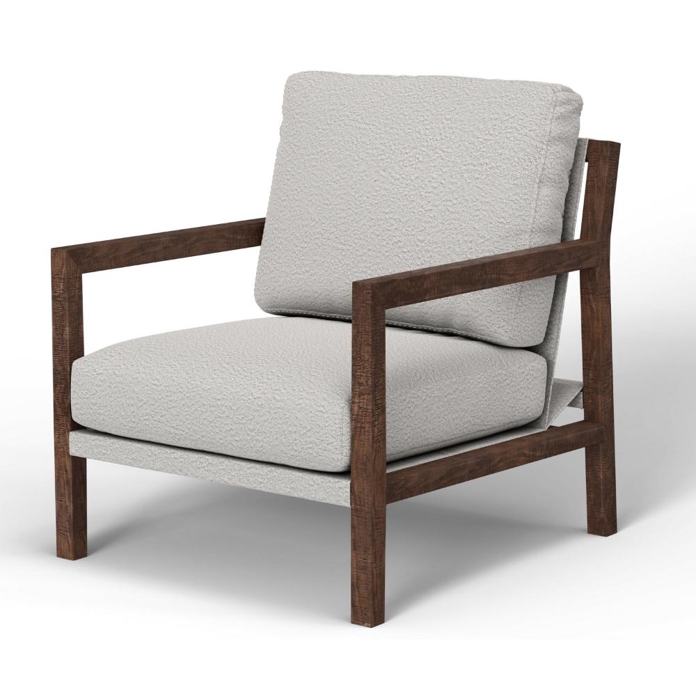 Tery Accent Chair, Lumbar Pillow, Transitional Pine Wood, Ivory Polyester