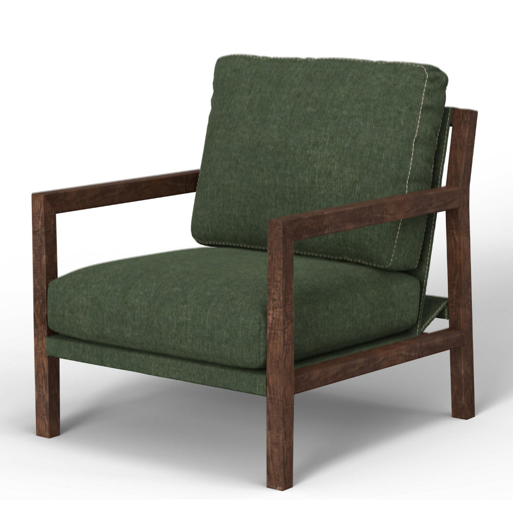 Tery Accent Chair, Lumbar Pillow, Solid Pine Wood, Olive Green Polyester