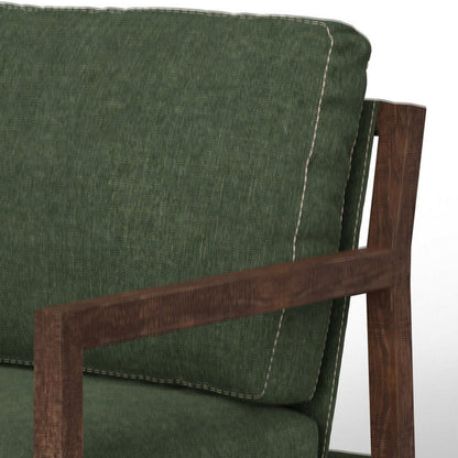 Tery Accent Chair, Lumbar Pillow, Solid Pine Wood, Olive Green Polyester