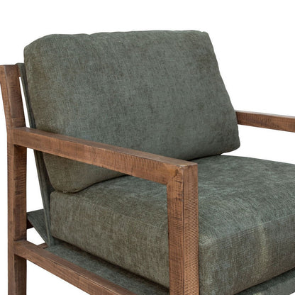 Tery Accent Chair, Lumbar Pillow, Solid Pine Wood, Olive Green Polyester