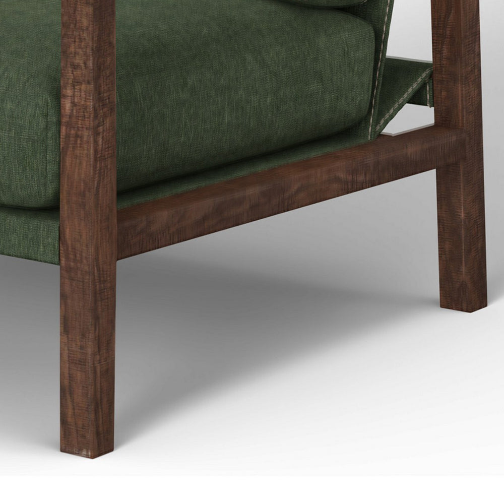 Tery Accent Chair, Lumbar Pillow, Solid Pine Wood, Olive Green Polyester