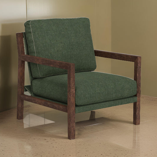 Tery Accent Chair, Lumbar Pillow, Solid Pine Wood, Olive Green Polyester