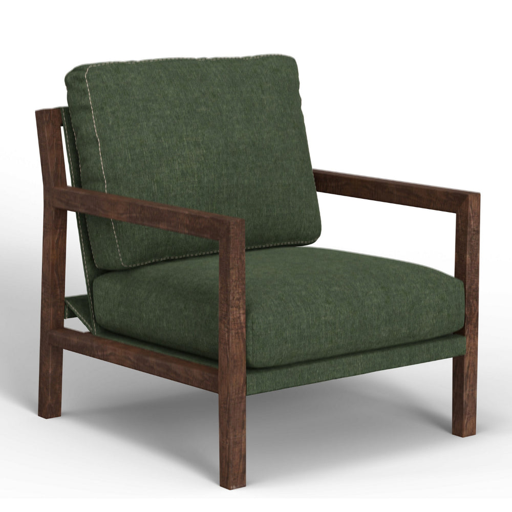 Tery Accent Chair, Lumbar Pillow, Solid Pine Wood, Olive Green Polyester
