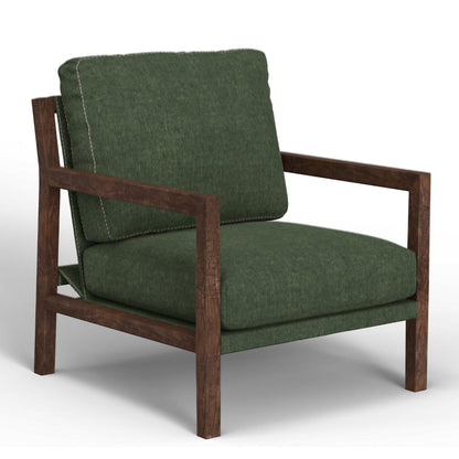 Tery Accent Chair, Lumbar Pillow, Solid Pine Wood, Olive Green Polyester