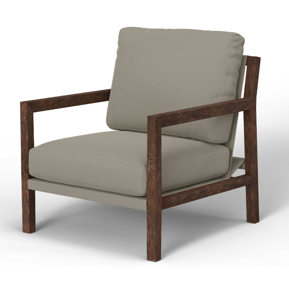 Tery Accent Chair, Lumbar Pillow, Solid Pine Wood, Almond Gray Polyester