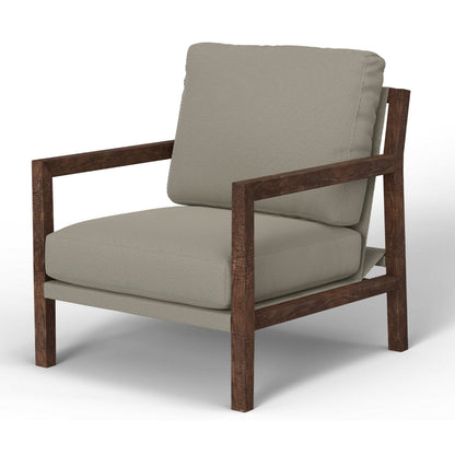 Tery Accent Chair, Lumbar Pillow, Solid Pine Wood, Almond Gray Polyester