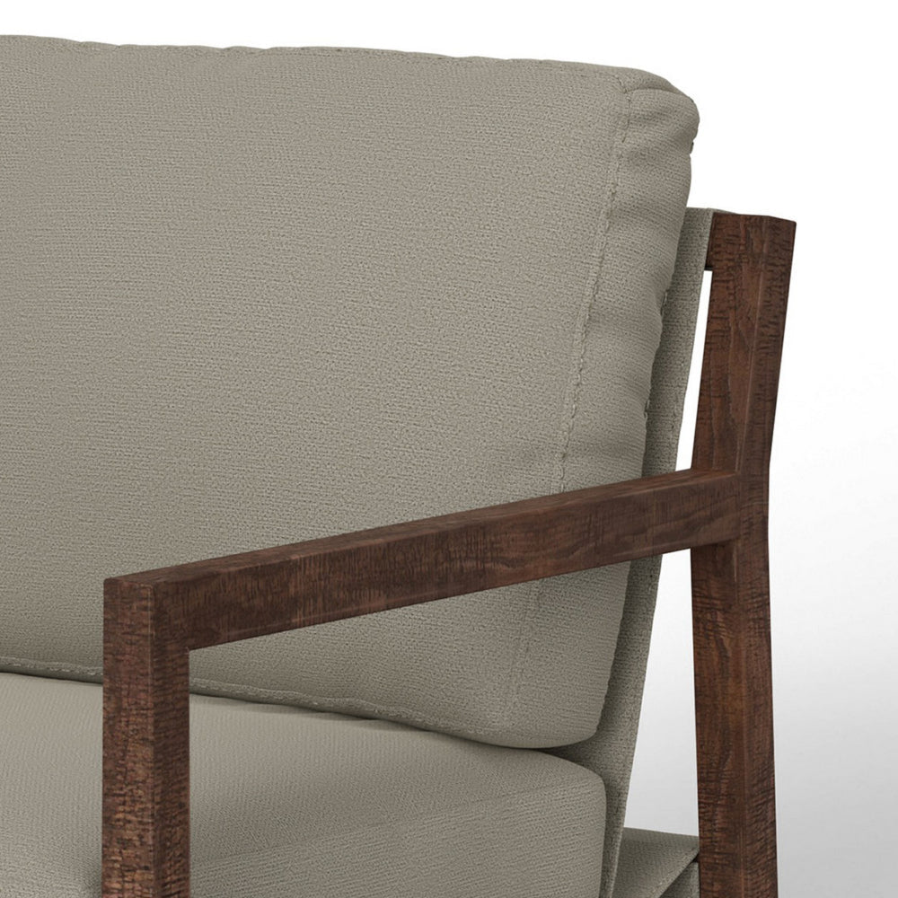 Tery Accent Chair, Lumbar Pillow, Solid Pine Wood, Almond Gray Polyester