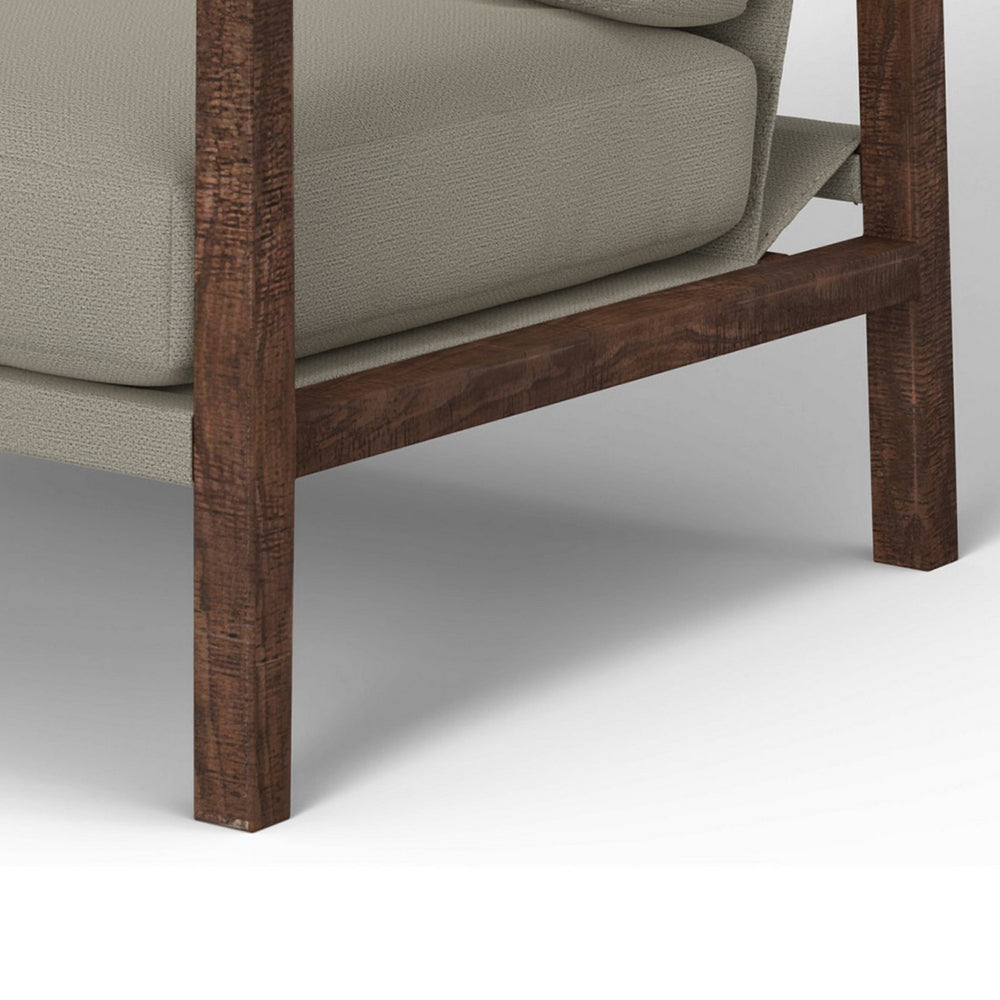 Tery Accent Chair, Lumbar Pillow, Solid Pine Wood, Almond Gray Polyester