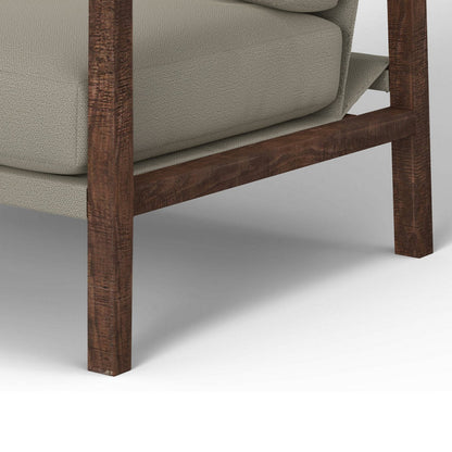 Tery Accent Chair, Lumbar Pillow, Solid Pine Wood, Almond Gray Polyester