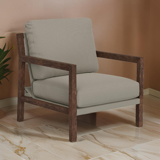 Tery Accent Chair, Lumbar Pillow, Solid Pine Wood, Almond Gray Polyester