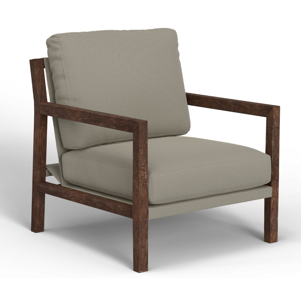 Tery Accent Chair, Lumbar Pillow, Solid Pine Wood, Almond Gray Polyester