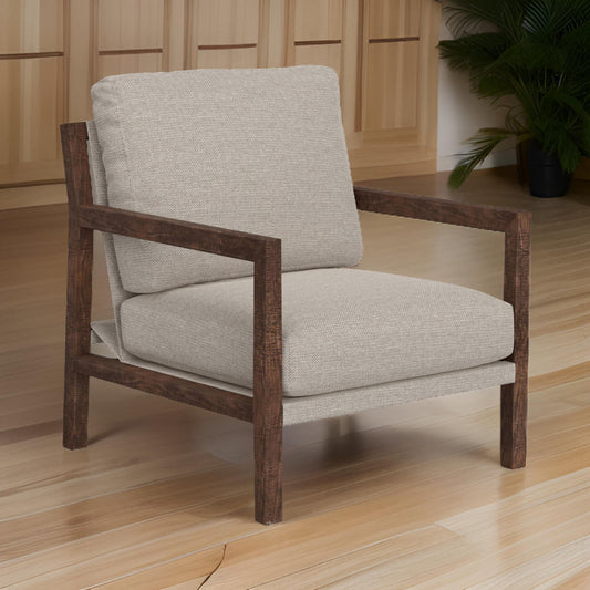 Tery Accent Chair, Lumbar Pillow, Transitional Pine Wood, Beige Polyester