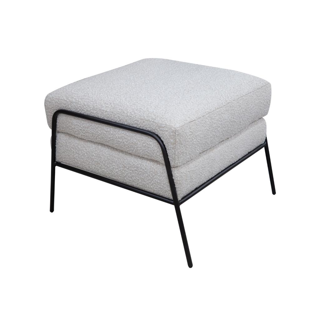 Tyna Ottoman, 27 Inch, Industrial Style Black Iron Legs, Ivory Polyester