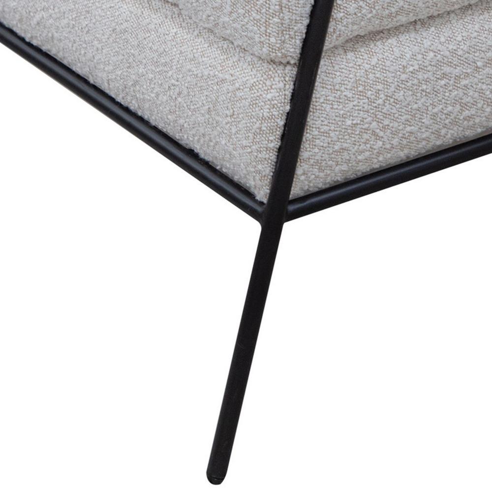 Tyna Ottoman, 27 Inch, Industrial Style Black Iron Legs, Ivory Polyester