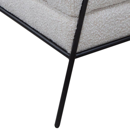Tyna Ottoman, 27 Inch, Industrial Style Black Iron Legs, Ivory Polyester