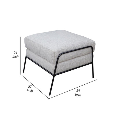 Tyna Ottoman, 27 Inch, Industrial Style Black Iron Legs, Ivory Polyester