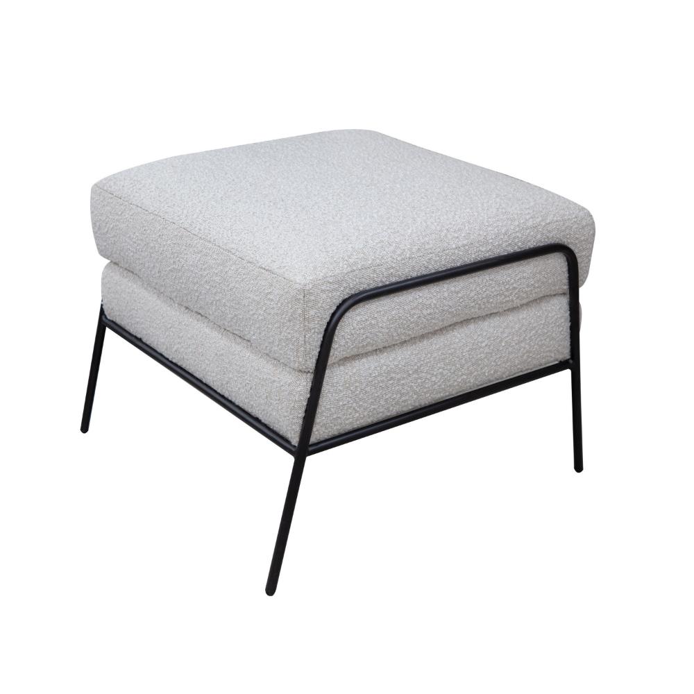 Tyna Ottoman, 27 Inch, Industrial Style Black Iron Legs, Ivory Polyester