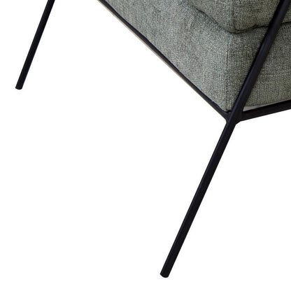 Tyna Ottoman, 27 Inch, Industrial Black Iron Legs, Olive Green Polyester