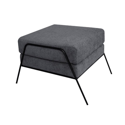 Tyna Ottoman, 27 Inch, Industrial Style Black Iron Legs, Gray Polyester