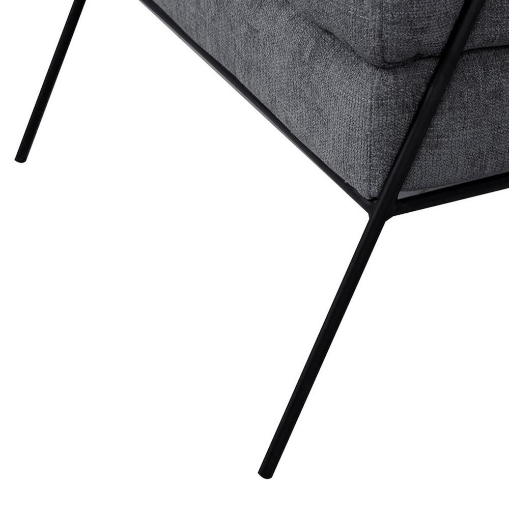 Tyna Ottoman, 27 Inch, Industrial Style Black Iron Legs, Gray Polyester
