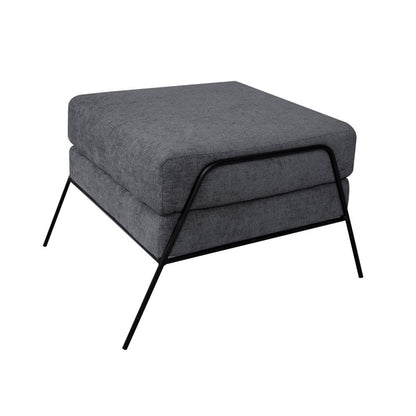 Tyna Ottoman, 27 Inch, Industrial Style Black Iron Legs, Gray Polyester