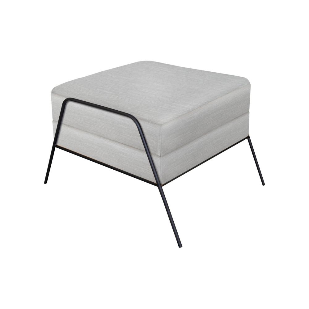 Tyna Ottoman, 27 Inch, Industrial Style Black Iron Legs, White Polyester