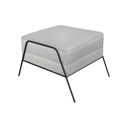 Tyna Ottoman, 27 Inch, Industrial Style Black Iron Legs, White Polyester