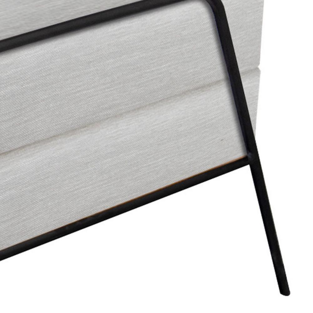 Tyna Ottoman, 27 Inch, Industrial Style Black Iron Legs, White Polyester