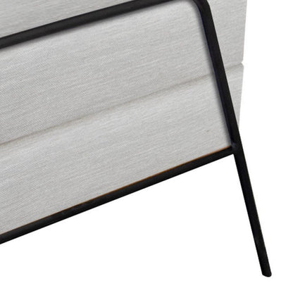 Tyna Ottoman, 27 Inch, Industrial Style Black Iron Legs, White Polyester