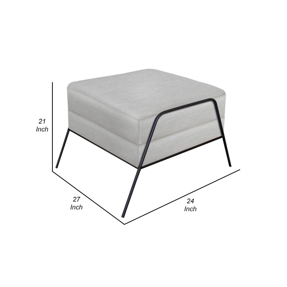 Tyna Ottoman, 27 Inch, Industrial Style Black Iron Legs, White Polyester
