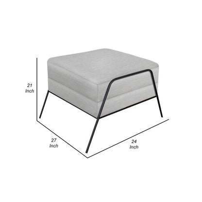 Tyna Ottoman, 27 Inch, Industrial Style Black Iron Legs, White Polyester