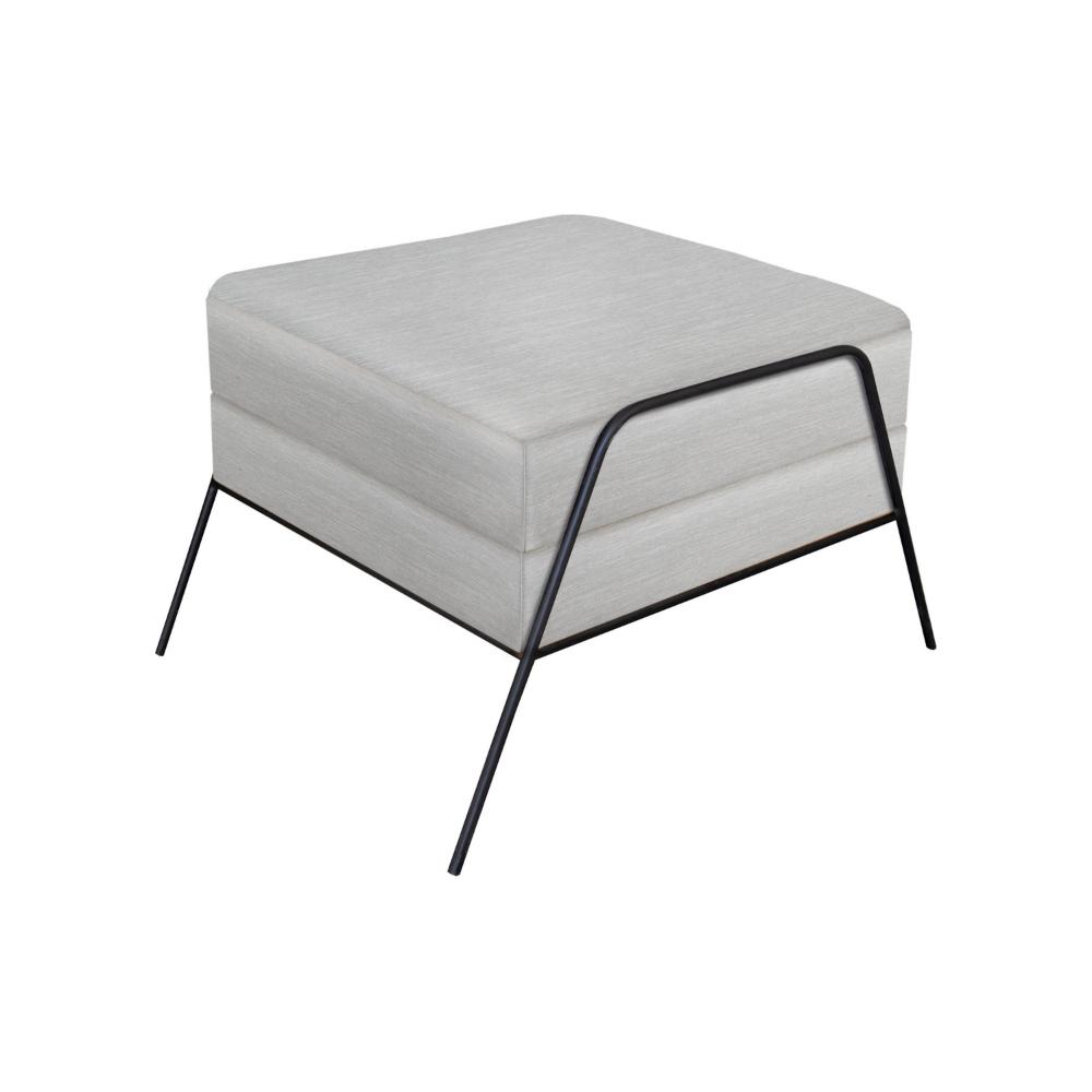 Tyna Ottoman, 27 Inch, Industrial Style Black Iron Legs, White Polyester