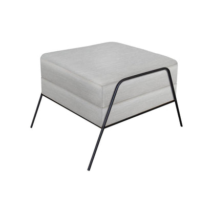 Tyna Ottoman, 27 Inch, Industrial Style Black Iron Legs, White Polyester