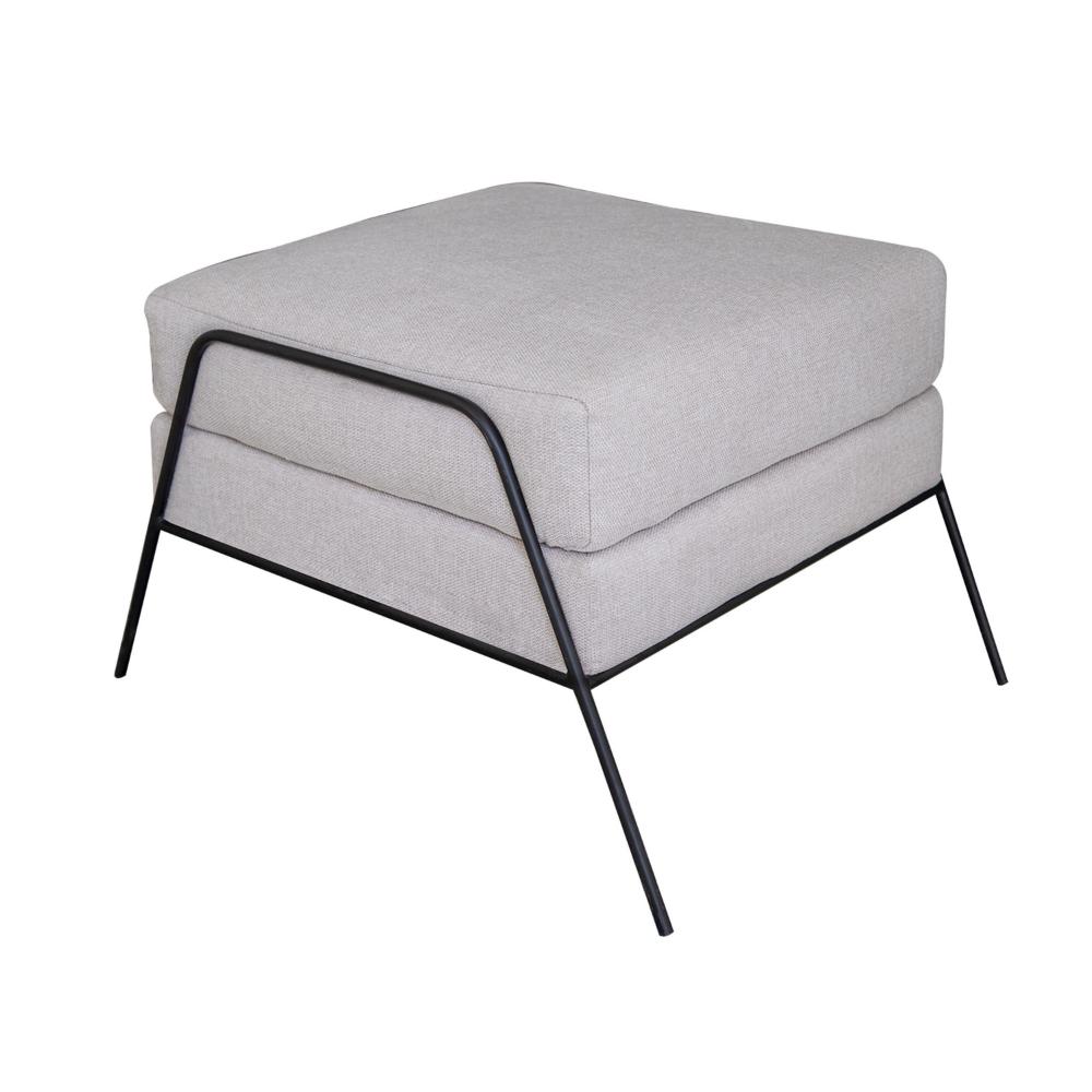 Tyna Ottoman, 27 Inch, Industrial Style Black Iron Legs, Beige Polyester
