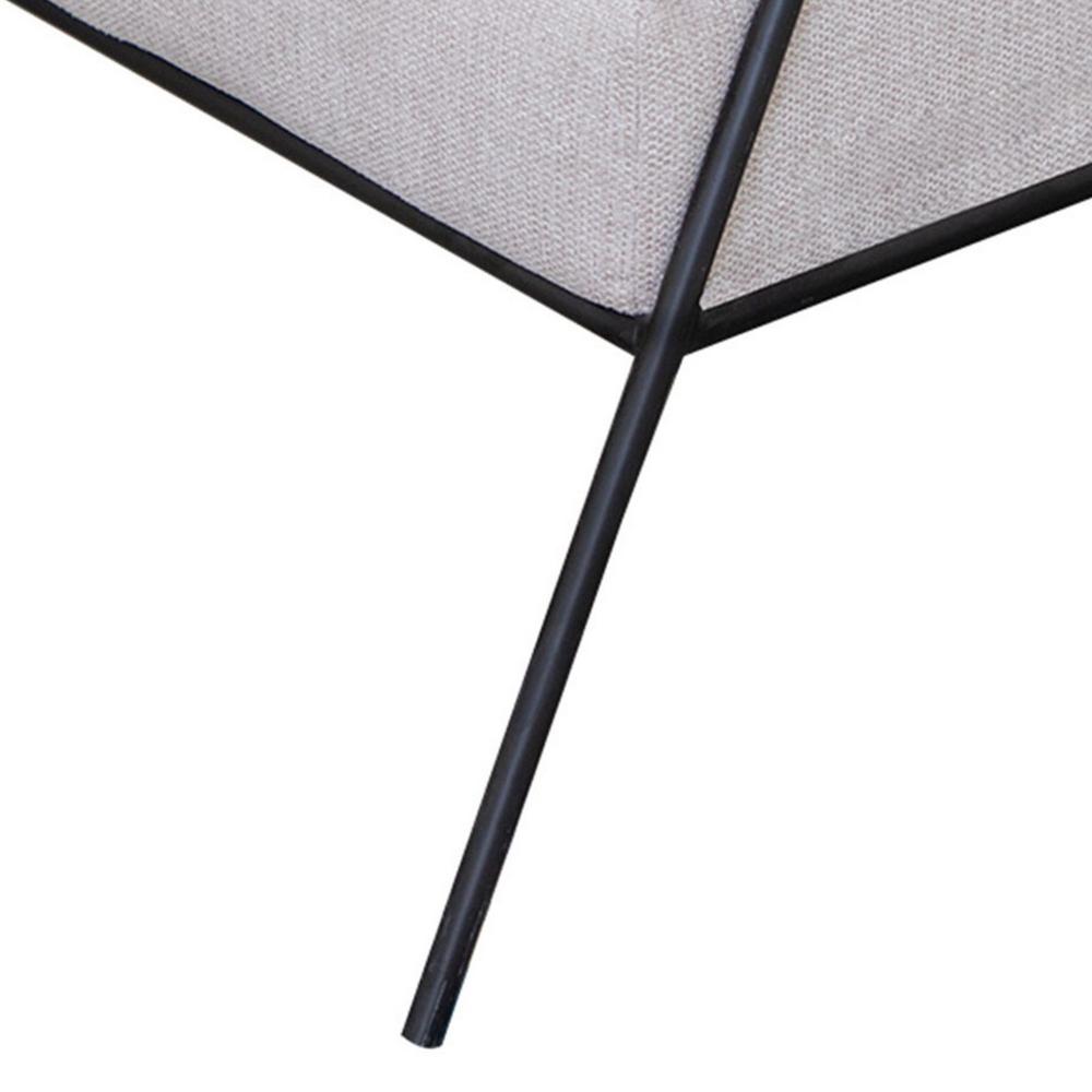 Tyna Ottoman, 27 Inch, Industrial Style Black Iron Legs, Beige Polyester