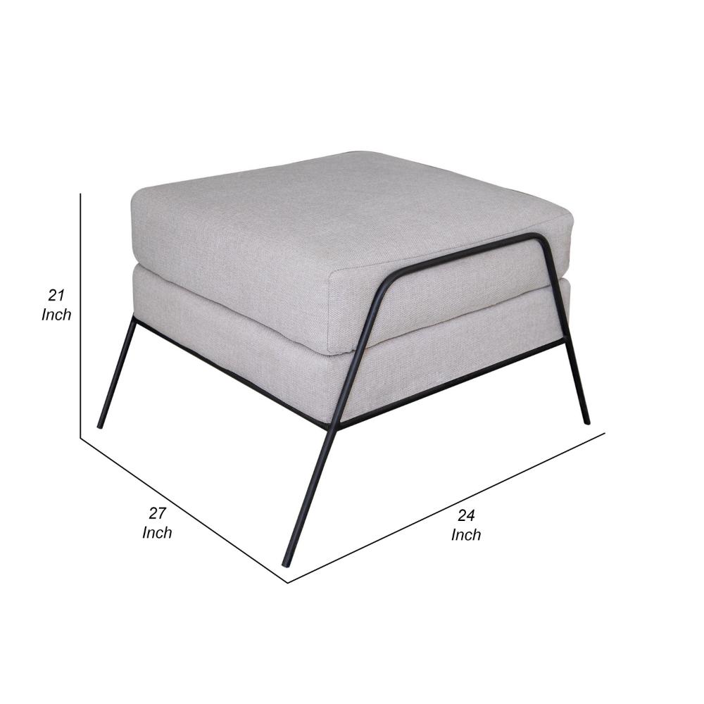 Tyna Ottoman, 27 Inch, Industrial Style Black Iron Legs, Beige Polyester