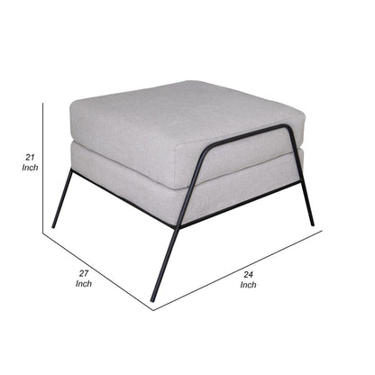 Tyna Ottoman, 27 Inch, Industrial Style Black Iron Legs, Beige Polyester