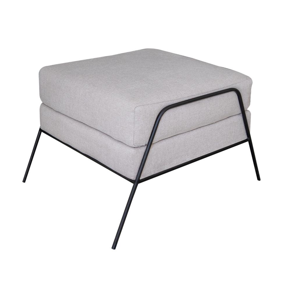 Tyna Ottoman, 27 Inch, Industrial Style Black Iron Legs, Beige Polyester