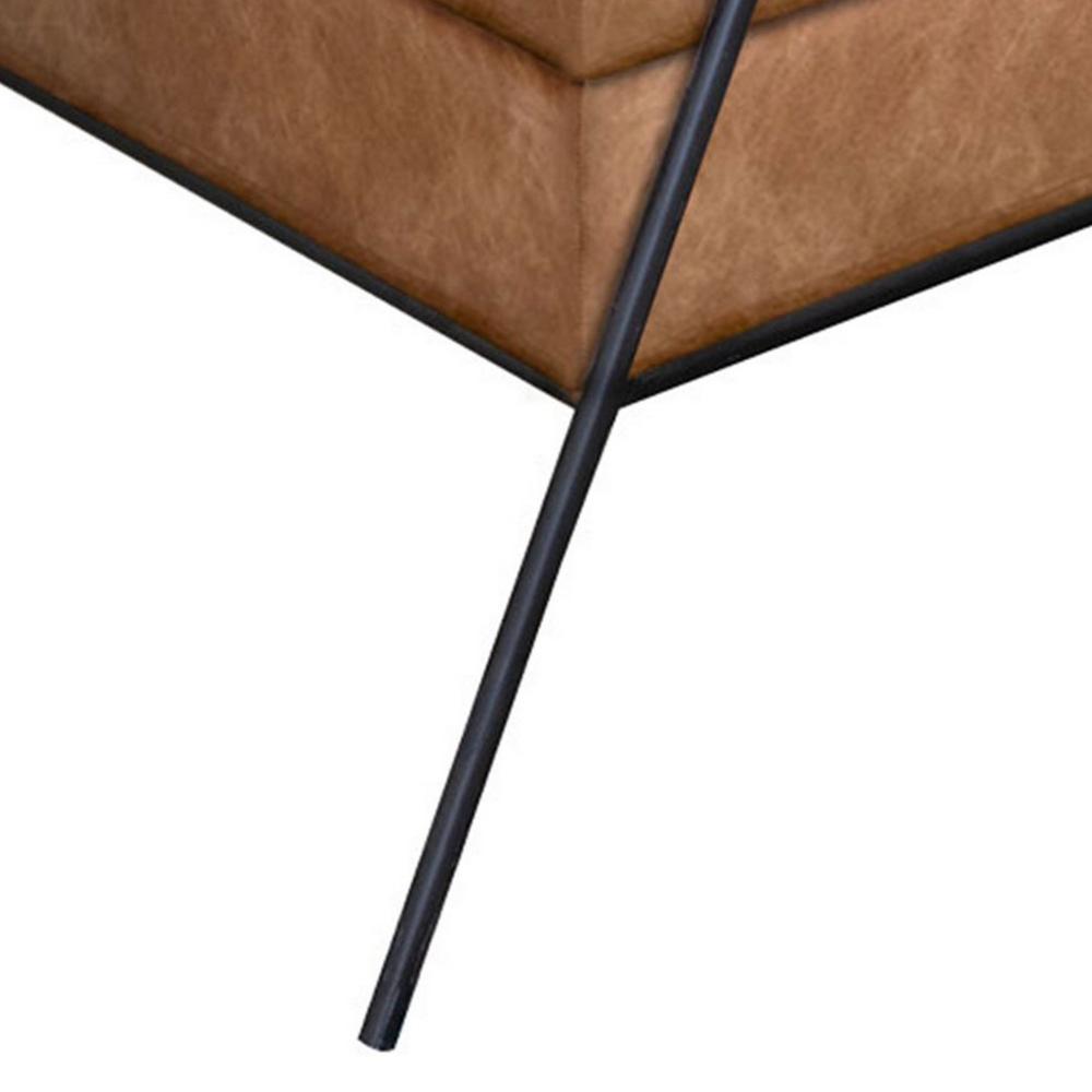 Tyna 27 Inch Ottoman, Industrial Black Iron Legs, Cognac Brown Faux Leather