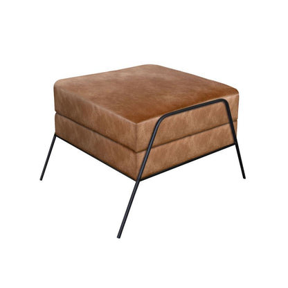 Tyna 27 Inch Ottoman, Industrial Black Iron Legs, Cognac Brown Faux Leather