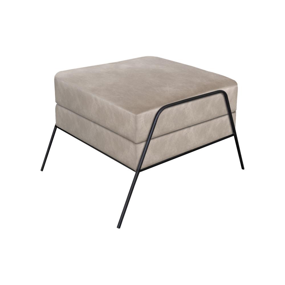Tyna Ottoman, 27 Inch, Industrial Black Iron Legs, Snow Gray Polyester