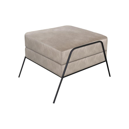 Tyna Ottoman, 27 Inch, Industrial Black Iron Legs, Snow Gray Polyester