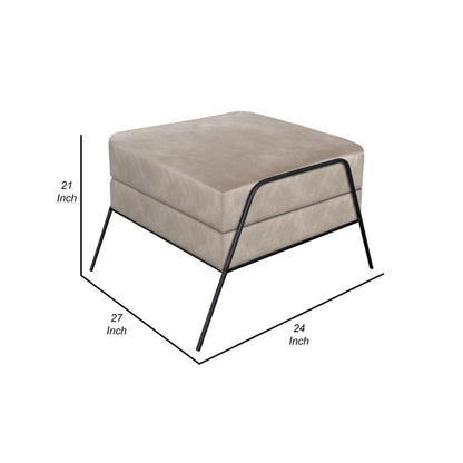 Tyna Ottoman, 27 Inch, Industrial Black Iron Legs, Snow Gray Polyester