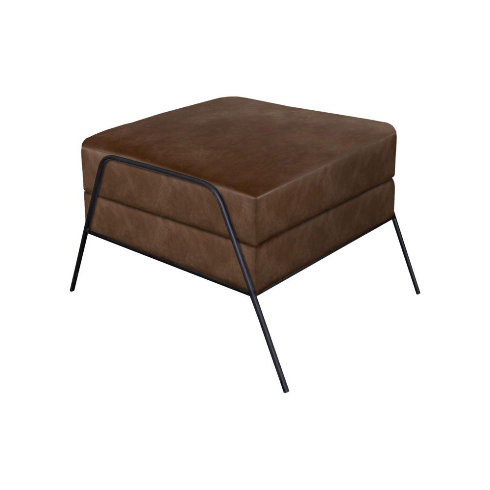Tyna Ottoman, 27 Inch, Industrial Black Iron Legs, Hickory Brown Polyester