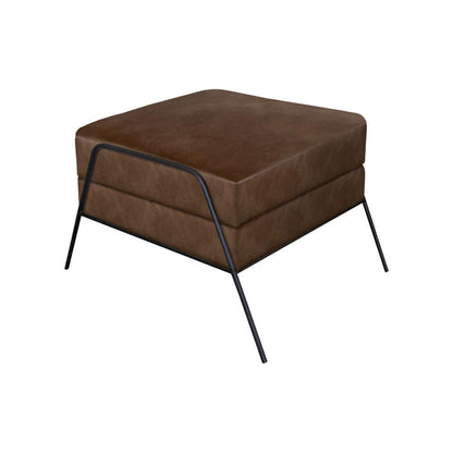 Tyna Ottoman, 27 Inch, Industrial Black Iron Legs, Hickory Brown Polyester
