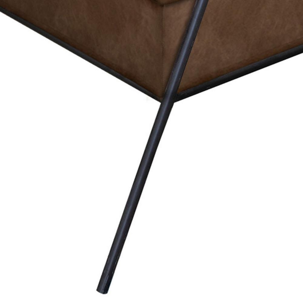Tyna Ottoman, 27 Inch, Industrial Black Iron Legs, Hickory Brown Polyester