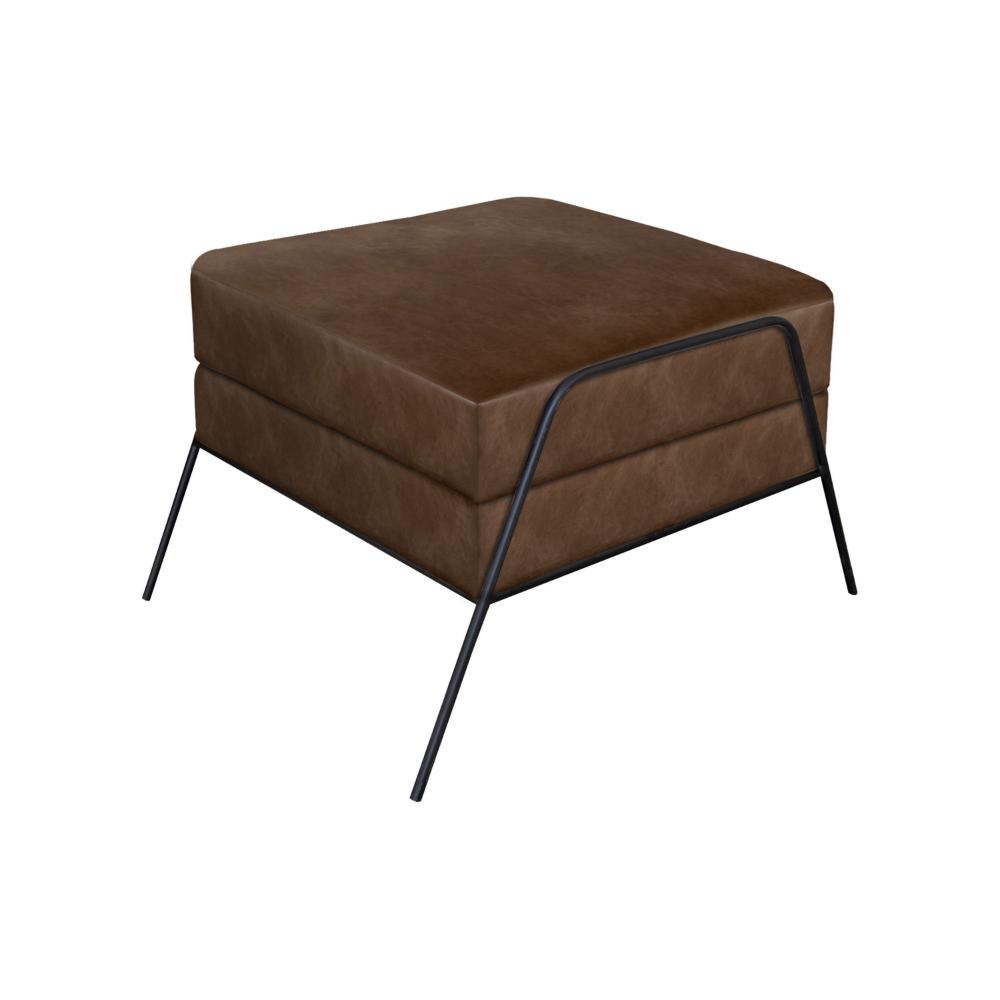 Tyna Ottoman, 27 Inch, Industrial Black Iron Legs, Hickory Brown Polyester