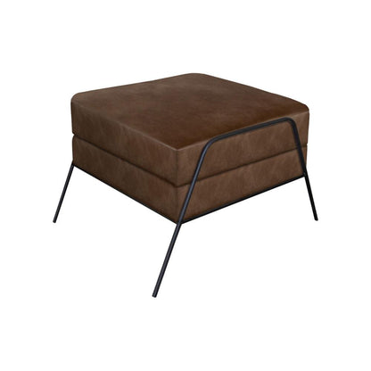 Tyna Ottoman, 27 Inch, Industrial Black Iron Legs, Hickory Brown Polyester