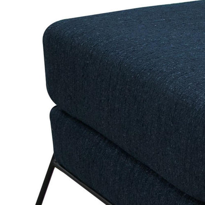 Tyna Ottoman, 27 Inch, Industrial Black Iron Legs, Navy Blue Polyester
