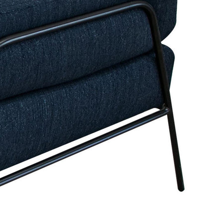 Tyna Ottoman, 27 Inch, Industrial Black Iron Legs, Navy Blue Polyester